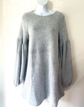 Load image into Gallery viewer, S.Y.L.K. round neck heather grey drop shoulder puff sleeve sweater dress