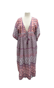 Deep V floral batik maxi dress