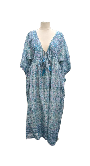 Deep V floral batik maxi dress