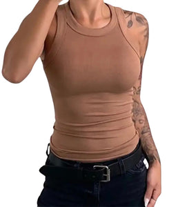 Round neck ribbed fitted camisole tank