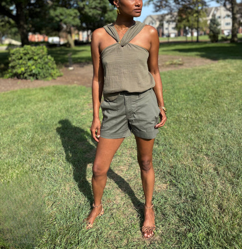 Cross halter front knot tie top