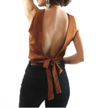 Load image into Gallery viewer, Sleeveless open back tie linen top