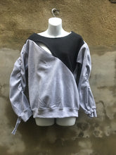 Load image into Gallery viewer, Pull-over scoop-neck invisible zipper embellished color block strip sweatshirt
