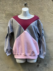 Tri-colorblock scoop-neck embellished sweatshirt