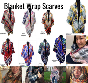 Plaid+Multi-color blanket wrap multi-wear scarves