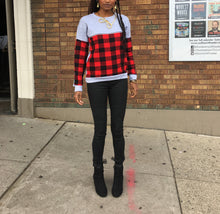 Load image into Gallery viewer, Plaid block invisible zipper sweatshirt