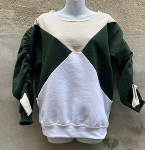 Tri-colorblock scoop-neck embellished sweatshirt