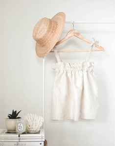 Shoulder Tie Gathered Linen Top