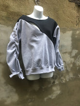 Load image into Gallery viewer, Pull-over scoop-neck invisible zipper embellished color block strip sweatshirt