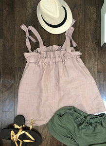 Shoulder Tie Gathered Linen Top