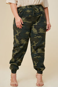 Drawstring camo/fatigue high-rise jogger pant