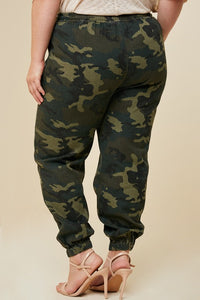 Drawstring camo/fatigue high-rise jogger pant