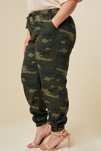 Drawstring camo/fatigue high-rise jogger pant