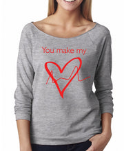 Load image into Gallery viewer, “You make my heart” raglan sleeve lightweight sweatshirt
