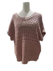 Crewneck mixed loose crochet pattern short sleeve sweater
