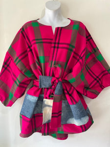 Kimono style puff sleeve wrap poncho
